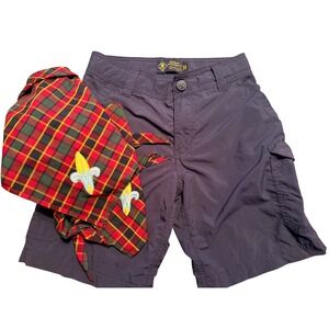 Cub Scout Uniform Shorts Youth S 8 Navy Blue Nylon Cargo with 2 Plaid Scarves